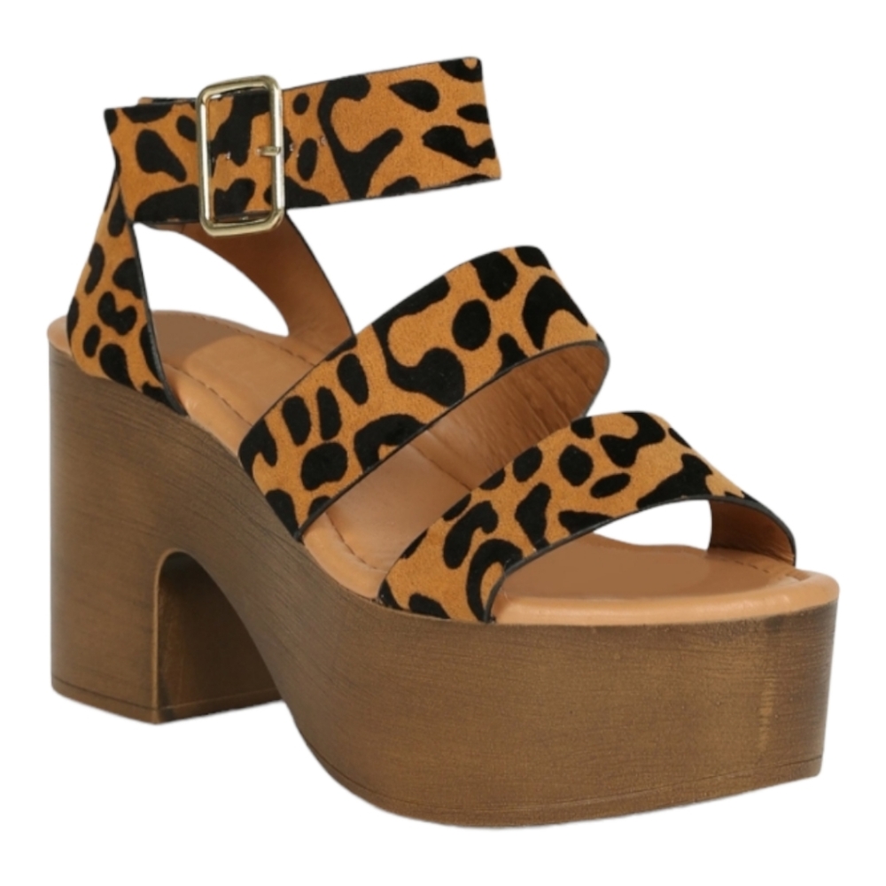New Qupid Triple Band Open Toe Chunky Faux Leopard Suede Platform Heels …